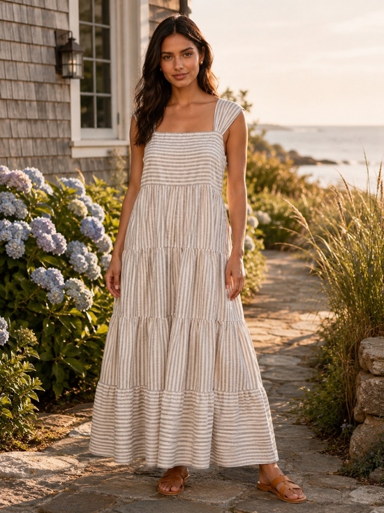 Madewell Dresses & Skirts - Madewell Striped Tiered Hemp Cotton Maxi Dress Pockets S
